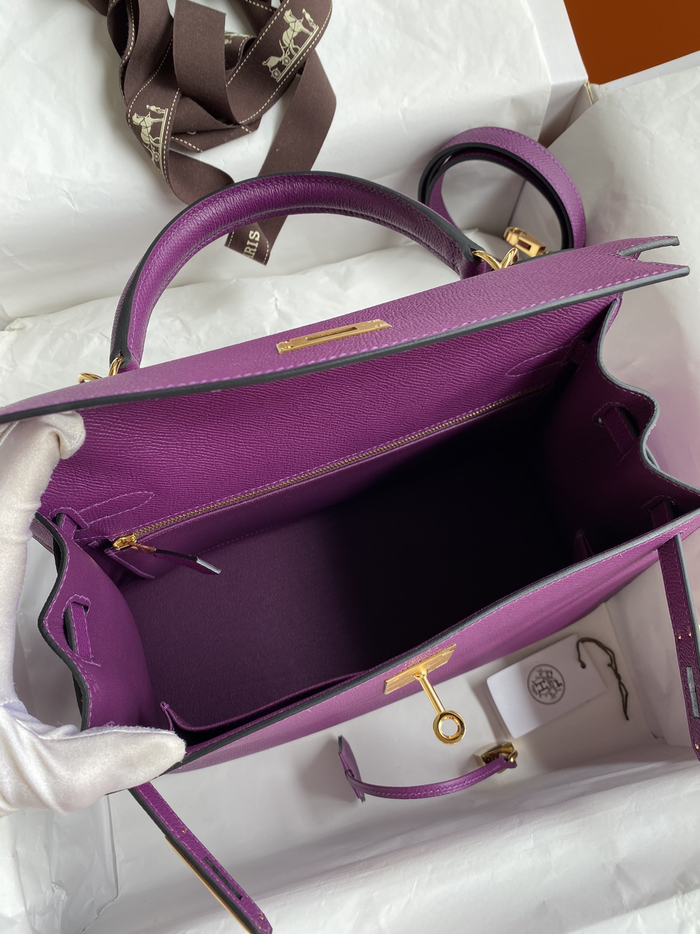 Hermes Kelly 28cm Handbag Shoulder Bag in Purple Epsom Leather